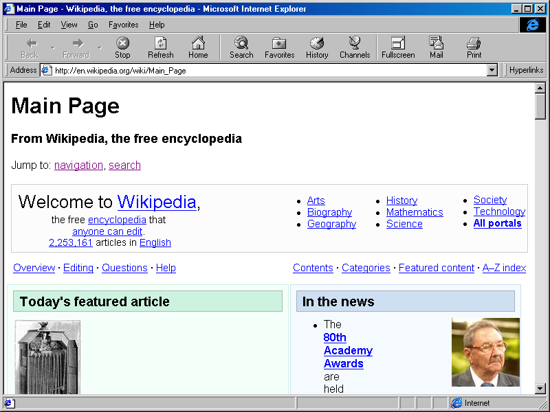 Internet Explorer 4.0 for Windows Showing Wikipedia (1997)